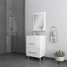Alya Bath Ripley 24" Single White Modern Freestanding Single Bathroom Vanity With Integrated Acrylic Top, Acrylic Sink and Wall Mounted Mirror - AT-8080-W+AT-24-M-W