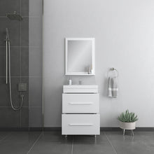 Alya Bath Ripley 24" Single White Modern Freestanding Single Bathroom Vanity With Integrated Acrylic Top, Acrylic Sink and Wall Mounted Mirror - AT-8080-W+AT-24-M-W