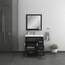 Alya Bath Ripley  30" Single Black Modern Freestanding  Bathroom Vanity With drawers, Integrated Acrylic Top, Acrylic Sink and Wall Mounted Mirror - AT-8050-B+AT-30-M-B