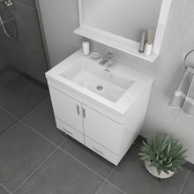 Alya Bath Ripley  30" Single White Modern Freestanding  Bathroom Vanity With Integrated Acrylic Top, Acrylic Sink and Wall Mounted Mirror - AT-8085-W+AT-30-M-W