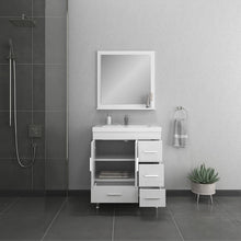 Alya Bath Ripley  30" Single White Modern Freestanding  Bathroom Vanity With drawers, Integrated Acrylic Top, Acrylic Sink and Wall Mounted Mirror - AT-8050-W+AT-30-M-W