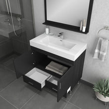 Alya Bath Ripley 36" Single Black Modern Freestanding Bathroom Vanity With Integrated Acrylic Top, Acrylic Sink and Wall Mounted Mirror - AT-8089-B+AT-36-M-B