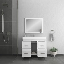 Alya Bath Ripley 39" Single White Modern Freestanding  Bathroom Vanity With Integrated Acrylic Top, Acrylic Sink and Wall Mounted Mirror - AT-8041-W+AT-36-M-W