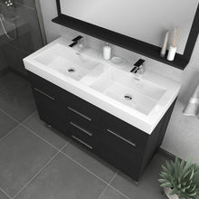 Alya Bath Ripley 48" Double Black Modern Freestanding  Bathroom Vanity With Integrated Acrylic Top, Acrylic Sink and Wall Mounted Mirror - AT-8048-B-D+AT-48-M-B