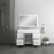 Alya Bath Ripley 48" Single White Modern Freestanding  Bathroom Vanity With Integrated Acrylic Top, Acrylic Sink and Wall Mounted Mirror - AT-8042-W+AT-48-M-W