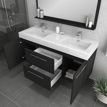 Alya Bath Ripley 54" Double Black Modern Wall Mounted Bathroom Vanity With Integrated Acrylic Top, Acrylic Sink and Wall Mounted Mirror - AT-8047-B-D+AT-48-M-B