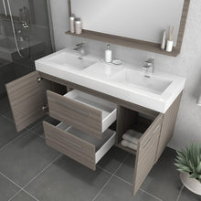 Alya Bath Ripley  54" Double Gray Modern Wall Mounted  Bathroom Vanity With Integrated Acrylic Top, Acrylic Sink and Wall Mounted Mirror - AT-8047-G-D+AT-48-M-G