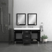 Alya Bath Ripley 56" Double Black Modern Freestanding Bathroom Vanity With Integrated Acrylic Top, Acrylic Sink and Wall Mounted Mirror - AT-8043-B-D+2x AT-24-M-B