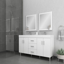 Alya Bath Ripley 56" Double White Modern Freestanding Double Bathroom Vanity With Integrated Acrylic Top, Acrylic Sink and Wall Mounted Mirror - AT-8043-W-D+2x AT-24-M-W