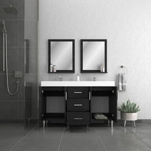 Alya Bath Ripley 60" Double Black Modern Freestanding Bathroom Vanity With Integrated Acrylic Top, Acrylic Sink and Wall Mounted Mirror - AT-8043-B-60+2x AT-24-M-B
