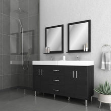 Alya Bath Ripley 60" Double Black Modern Freestanding Bathroom Vanity With Integrated Acrylic Top, Acrylic Sink and Wall Mounted Mirror - AT-8043-B-60+2x AT-24-M-B
