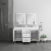 Alya Bath Ripley 60" Double White Modern Freestanding Double Bathroom Vanity With Integrated Acrylic Top, Acrylic Sink and Wall Mounted Mirror - AT-8043-W-60+2x AT-24-M-W
