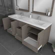 Alya Bath Ripley 67" Double Gray Modern Freestanding Bathroom Vanity With Integrated Acrylic Top, Acrylic Sink and Wall Mounted Mirror - AT-8063-G+2x AT-30-M-G