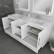Alya Bath Ripley 72" Double White Modern Freestanding Bathroom Vanity With Integrated Acrylic Top, Acrylic Sink and Wall Mounted Mirror - AT-8063-W-72+2x AT-30-M-W