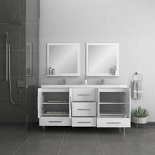 Alya Bath Ripley 72" Double White Modern Freestanding Bathroom Vanity With Integrated Acrylic Top, Acrylic Sink and Wall Mounted Mirror - AT-8063-W-72+2x AT-30-M-W