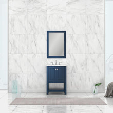 Alya Bath Wilmington 24" Single Blue Freestanding  Bathroom Vanity With Carrara Marble Top, Ceramic Sink and Wall Mounted Mirror - HE-102-24-B-CWMT+HE-101/102-24-B-M