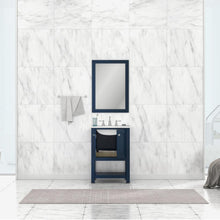 Alya Bath Wilmington 24" Single Blue Freestanding  Bathroom Vanity With Carrara Marble Top, Ceramic Sink and Wall Mounted Mirror - HE-102-24-B-CWMT+HE-101/102-24-B-M