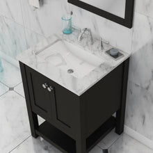Alya Bath Wilmington 24" Single Espresso Freestanding Single Bathroom Vanity With Carrara Marble Top, Ceramic Sink and Wall Mounted Mirror - HE-102-24-E-CWMT+HE-101/102-24-E-M