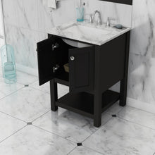 Alya Bath Wilmington 24" Single Espresso Freestanding Single Bathroom Vanity With Carrara Marble Top, Ceramic Sink and Wall Mounted Mirror - HE-102-24-E-CWMT+HE-101/102-24-E-M
