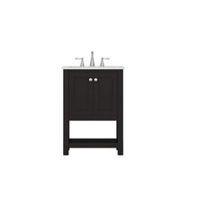 Alya Bath Wilmington 24" Single Espresso Freestanding Single Bathroom Vanity With Carrara Marble Top, Ceramic Sink and Wall Mounted Mirror - HE-102-24-E-CWMT+HE-101/102-24-E-M