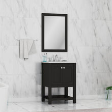 Alya Bath Wilmington 24" Single Blue Freestanding  Bathroom Vanity With Carrara Marble Top, Ceramic Sink and Wall Mounted Mirror - HE-102-24-B-CWMT+HE-101/102-24-B-M