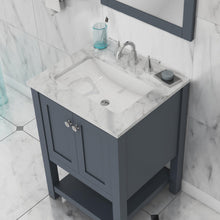 Alya Bath Wilmington 24" Single Gray Freestanding  Bathroom Vanity With Carrara Marble Top, Ceramic Sink and Wall Mounted Mirror - HE-102-24-G-CWMT+HE-101/102-24-G-M