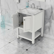 Alya Bath Wilmington 24" Single White Freestanding Single Bathroom Vanity With Carrara Marble Top, Ceramic Sink and Wall Mounted Mirror - HE-102-24-W-CWMT+HE-101/102-24-W-M