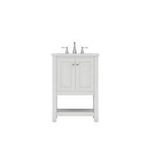 Alya Bath Wilmington 24" Single White Freestanding Single Bathroom Vanity With Carrara Marble Top, Ceramic Sink and Wall Mounted Mirror - HE-102-24-W-CWMT+HE-101/102-24-W-M