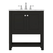 Alya Bath Wilmington 30" Single Espresso Freestanding  Bathroom Vanity With Carrara Marble Top, Ceramic Sink And Wall Mounted Mirror - HE-102-30-E-CWMT+HE-101/102-30-E-M
