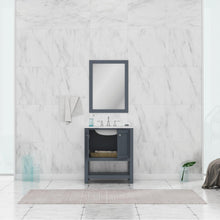 Alya Bath Wilmington 30" Single Gray Freestanding  Bathroom Vanity With Carrara Marble Top, Ceramic Sink and Wall Mounted Mirror - HE-102-30-G-CWMT+HE-101/102-30-G-M