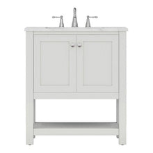 Alya Bath Wilmington 30" Single White Freestanding  Bathroom Vanity With Carrara Marble Top, Ceramic Sink and Wall Mounted Mirror - HE-102-30-W-CWMT+HE-101/102-30-W-M