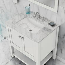 Alya Bath Wilmington 30" Single White Freestanding  Bathroom Vanity With Carrara Marble Top, Ceramic Sink and Wall Mounted Mirror - HE-102-30-W-CWMT+HE-101/102-30-W-M