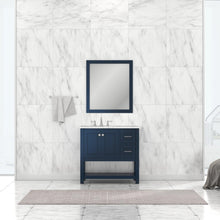 Alya Bath Wilmington 36" Single Blue Freestanding  Bathroom Vanity With Carrara Marble Top, Ceramic Sink and Wall Mounted Mirror - HE-102-36-B-CWMT+HE-101/102-36-B-M