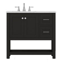 Alya Bath Wilmington 36" Single Espresso Freestanding  Bathroom Vanity With Carrara Marble Top, Ceramic Sink and Wall Mounted Mirror - HE-102-36-E-CWMT+HE-101/102-36-E-M