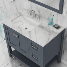 Alya Bath Wilmington 36" Single Gray Freestanding  Bathroom Vanity With Carrara Marble Top, Ceramic Sink and Wall Mounted Mirror - HE-102-36-G-CWMT+HE-101/102-36-G-M