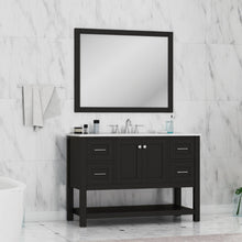Alya Bath Wilmington 48" Single Espresso Freestanding  Bathroom Vanity With Carrara Marble Top, Ceramic Sink and Wall Mounted Mirror - HE-102-48-E-CWMT+HE-101/102-42-E-M