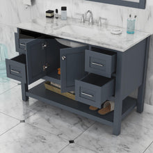 Alya Bath Wilmington 48" Single Gray Freestanding  Bathroom Vanity With Carrara Marble Top, Ceramic Sink and Wall Mounted Mirror - HE-102-48-G-CWMT+HE-101/102-42-G-M