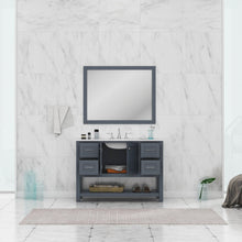 Alya Bath Wilmington 48" Single Gray Freestanding  Bathroom Vanity With Carrara Marble Top, Ceramic Sink and Wall Mounted Mirror - HE-102-48-G-CWMT+HE-101/102-42-G-M