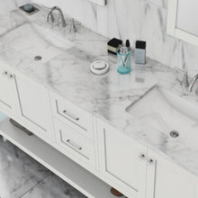 Alya Bath Wilmington 72" Double White Freestanding  Bathroom Vanity With Carrara Marble Top, Ceramic Sink and Wall Mounted Mirror - HE-102-72D-W-CWMT+2x HE-101/102-30-W-M