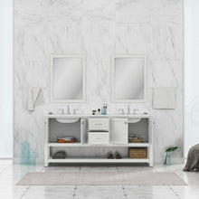 Alya Bath Wilmington 72" Double White Freestanding  Bathroom Vanity With Carrara Marble Top, Ceramic Sink and Wall Mounted Mirror - HE-102-72D-W-CWMT+2x HE-101/102-30-W-M