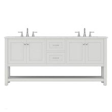 Alya Bath Wilmington 72" Double White Freestanding  Bathroom Vanity With Carrara Marble Top, Ceramic Sink and Wall Mounted Mirror - HE-102-72D-W-CWMT+2x HE-101/102-30-W-M