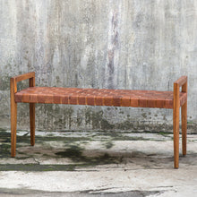 Uttermost Plait Woven Leather Bench 25474