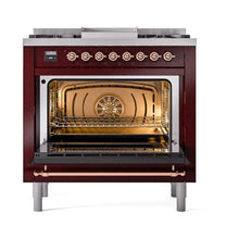 GREE ILVE 36 Inch Nostalgie II Noblesse Freestanding Dual Fuel Range with 6 Sealed Burners, Griddle with Copper Trim - UN36FNMPAWP