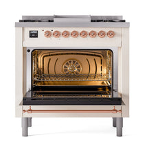 GREE ILVE 36 Inch Nostalgie II Noblesse Freestanding Dual Fuel Range with 6 Sealed Burners, Griddle with Copper Trim - UN36FNMPAWP