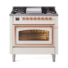 GREE ILVE 36 Inch Nostalgie II Noblesse Freestanding Dual Fuel Range with 6 Sealed Burners, Griddle with Copper Trim - UN36FNMPAWP