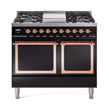 GREE ILVE 40 Inch Nostalgie II Noblesse Freestanding Dual Fuel Range with 6 Sealed Burners, Griddle, Solid Door with Copper Trim - UND40FQNMPBUP