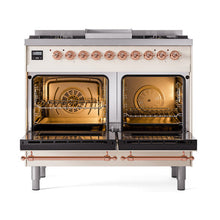 GREE ILVE 40 Inch Nostalgie II Noblesse Freestanding Dual Fuel Range with 6 Sealed Burners, Griddle, Solid Door with Copper Trim - UND40FQNMPBUP
