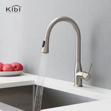 KIBI Napa Single Handle High Arc Pull Down Kitchen Faucet With Soap Dispenser in Brushed Nickel Finish - C-KKF2005BN-KSD100BN