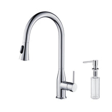 KIBI Napa Single Handle High Arc Pull Down Kitchen Faucet With Soap Dispenser in Chrome Finish - C-KKF2005CH-KSD100CH