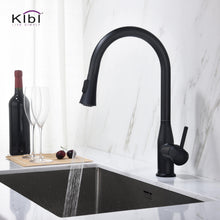 KIBI Napa Single Handle High Arc Pull Down Kitchen Faucet With Soap Dispenser in Matte Black Finish - C-KKF2005MB-KSD100MB